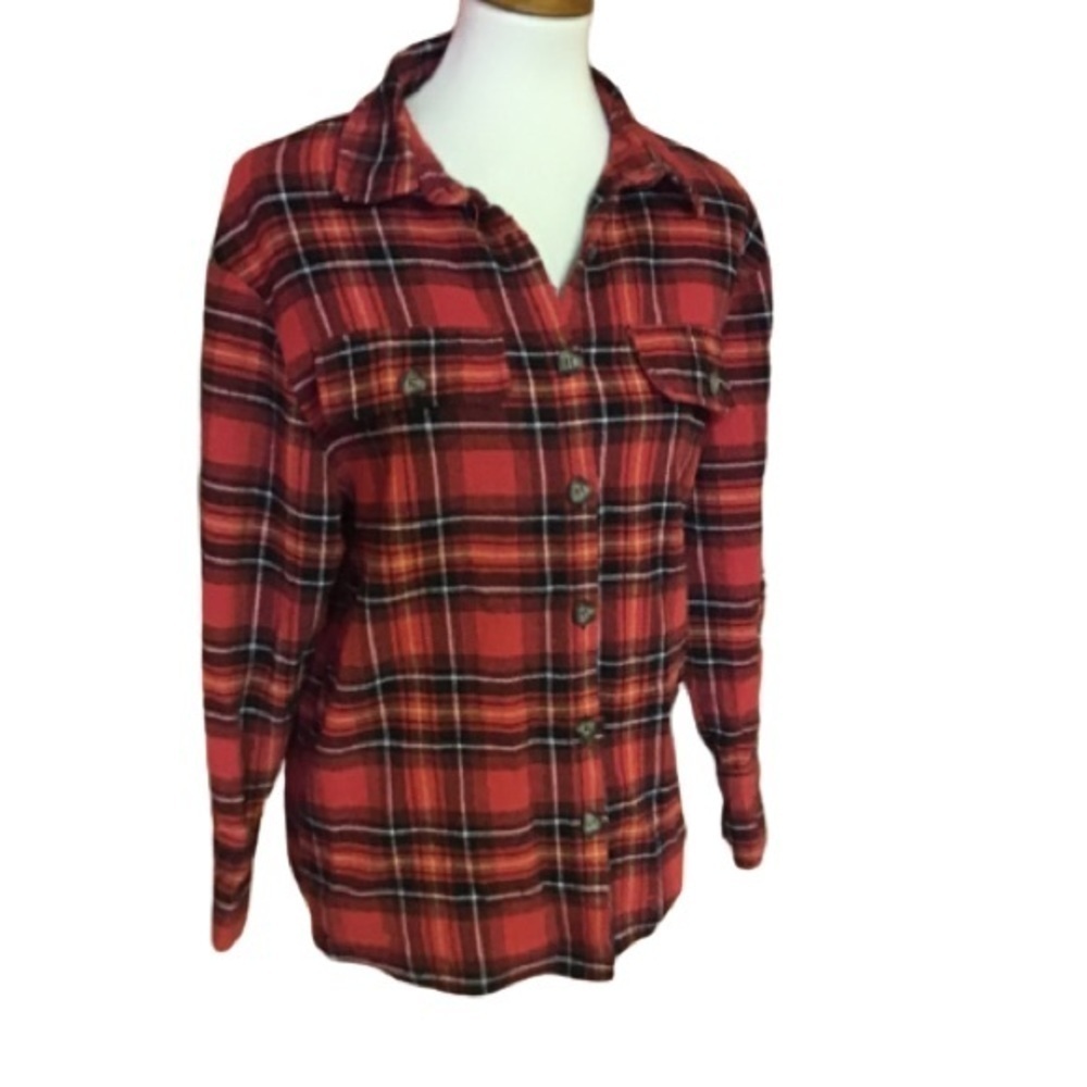 Nasty Gal Red Plaid Flannel Shirt Button Down Grunge Casual Top - Picture 2 of 10